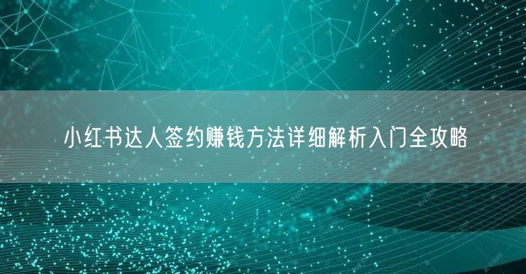 小红书达人签约赚钱方法详细解析入门全攻略